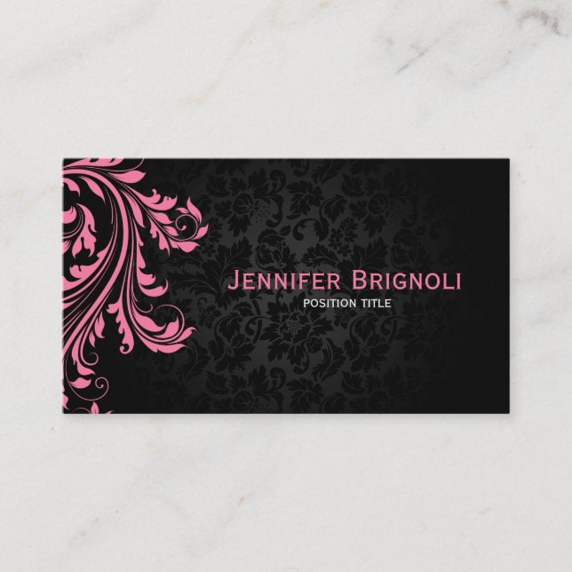 Carte De Visite Élégant noir Damas rose floral torse (Devant)