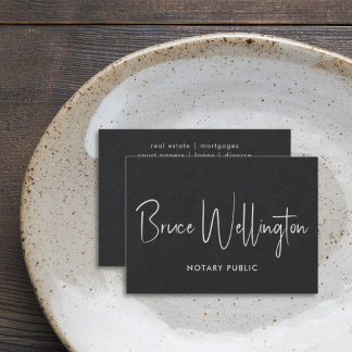 Carte De Visite Élégant noir écriture signature notaire avocat