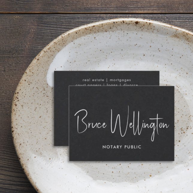 Carte De Visite Élégant noir écriture signature notaire avocat  (Créateur téléchargé)