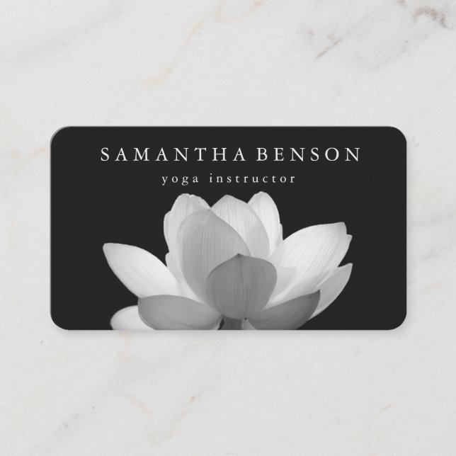 Carte De Visite Élégant noir et blanc Lotus Flower Logo Yoga (Devant)
