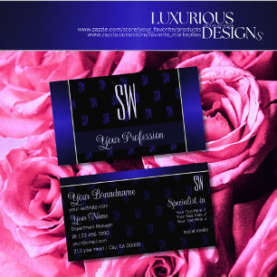 Carte De Visite Elégant noir et bleu avec Initiales Professionnel