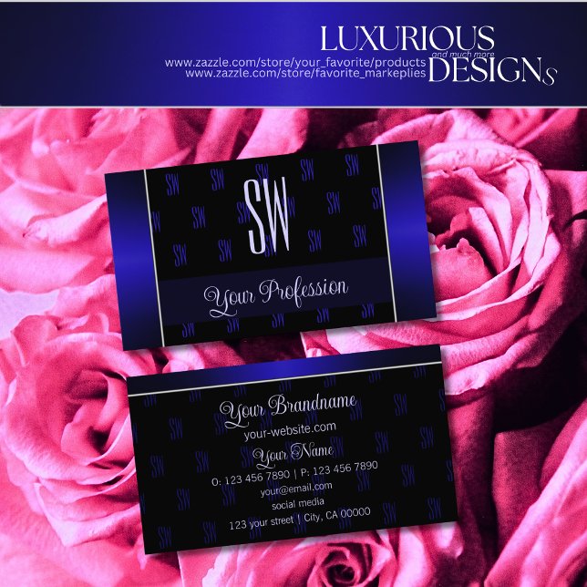 Carte De Visite Elégant noir et bleu avec Monogram Professional (Créateur téléchargé)