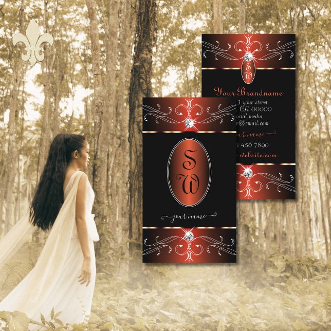 Carte De Visite Élégant noir et cuivre Ornate Ornate Monogramme (Créateur téléchargé)