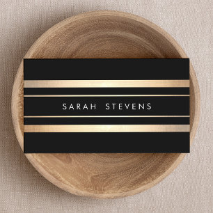 Carte De Visite Elégant noir et Faux Foil or rayé moderne