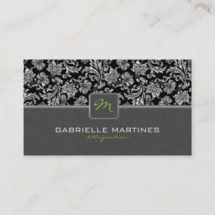Carte De Visite Elégant noir et métal argenté Vintage Damas 3
