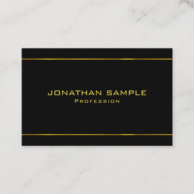 Carte De Visite Élégant Noir Et Or Modèle Moderne Personnalisé (Devant)