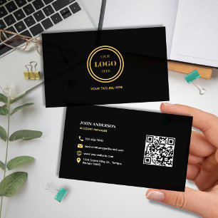 Carte De Visite Elégant noir et or QR Code moderne professionnel