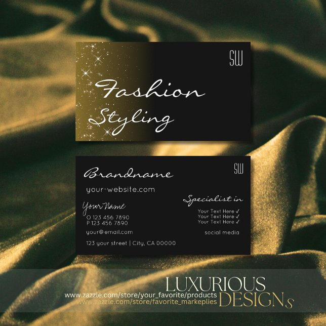 Carte De Visite Élégant noir étoiles de Parties scintillant Brown  (Créateur téléchargé)