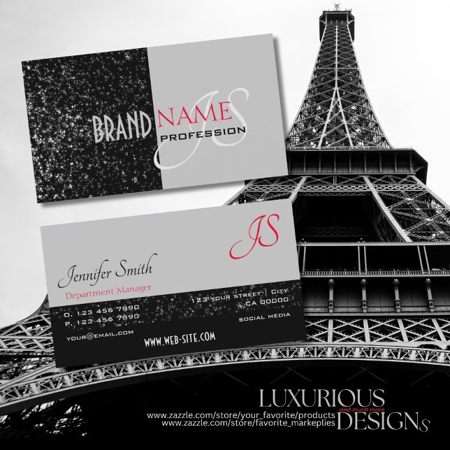 Carte De Visite Élégant noir gris minuscule étoile rayée Initiales (Créateur téléchargé)