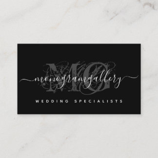 Carte De Visite Élégant noir Luxe Glam Script Monogramme