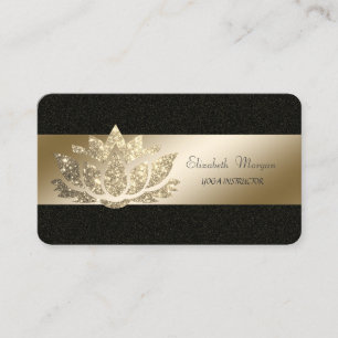 Carte De Visite Élégant, Noir, Paillettes dorées Lotus