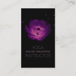 Carte De Visite Élégant Noir violet brillant Lotus Yoga Instructeu