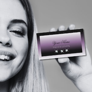 Carte De Visite Élégant Noir Violet Ombre Joyaux Éparkles