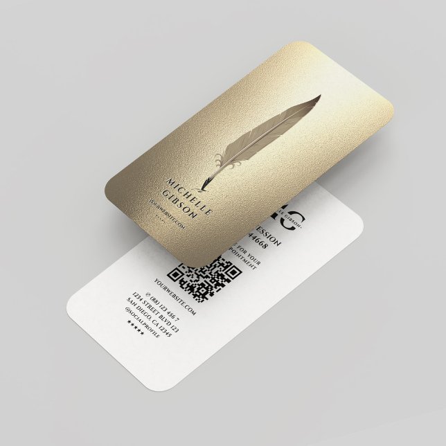 Carte De Visite Elégant Notaire Monogram Gold Quill (Elegant Modern Notary Monogram Gold White Business Card
)