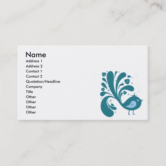 Carte De Visite élégant oiseau bleu (Devant)