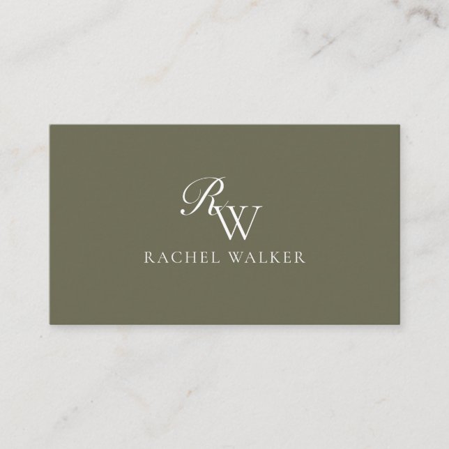 Carte De Visite Elegant Olive Green Monogram (Devant)
