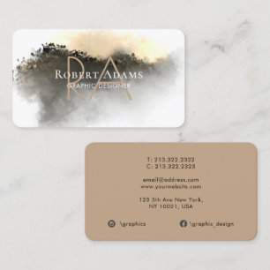 Carte De Visite Elégant or Aquarelle Abstrait Monogrammé