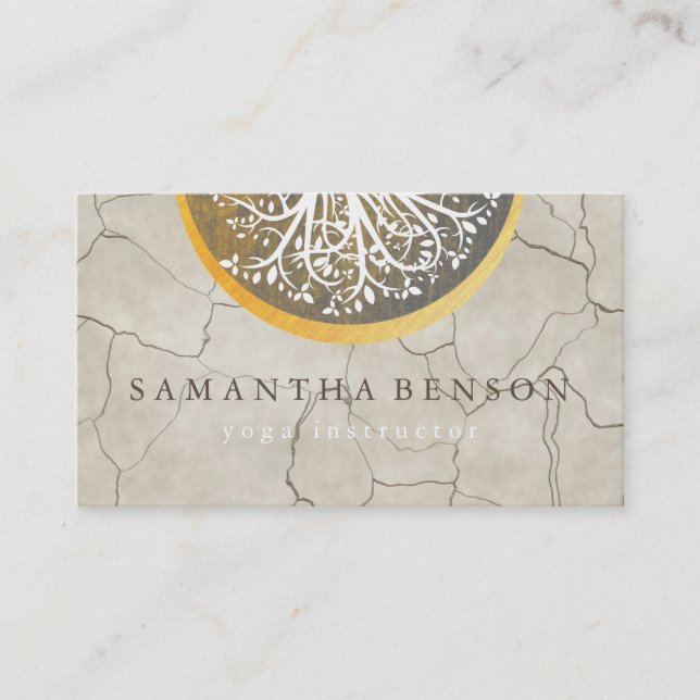 Carte De Visite Elégant or Aquarelle Arbre Yoga et méditation (Devant)