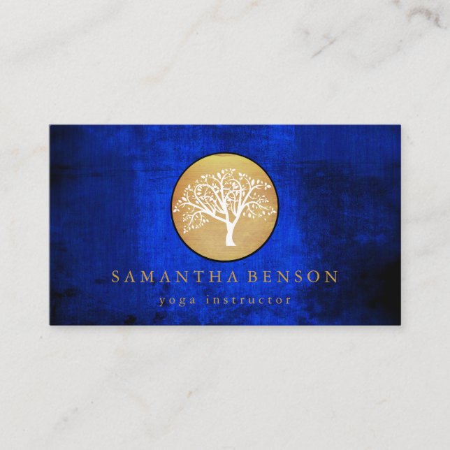 Carte De Visite Elégant or Aquarelle Arbre Yoga et méditation B (Devant)