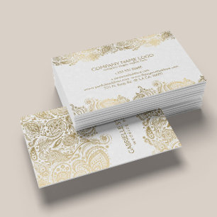 Carte De Visite Elégant Or Et Blanc Paisley 3 Wedding planner