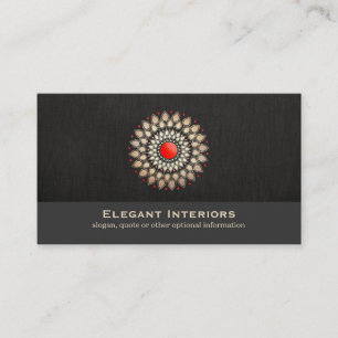 Carte De Visite Elégant or et Motif rouge Design intérieur chic