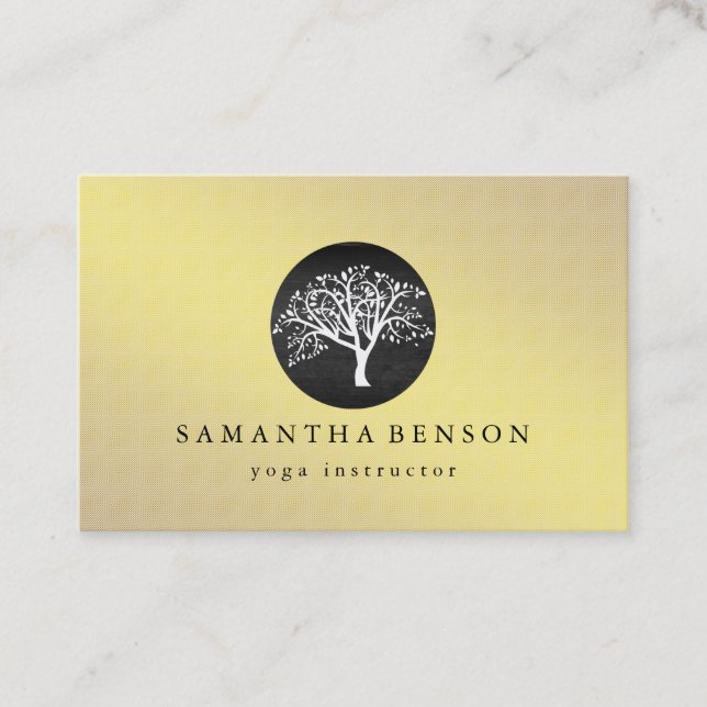 Carte De Visite Elégant or Foil Aquarelle Arbre Yoga Méditation (Devant)