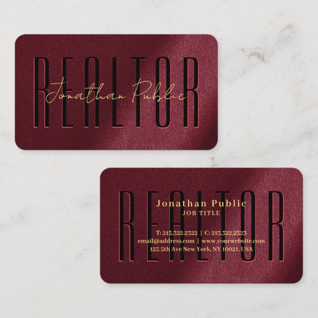 Carte De Visite Élégant or manuscrit nom de script Realtor (Devant / Derrière)
