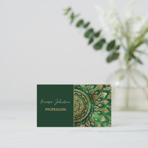 Carte De Visite Élégant or vert Mandala Floral