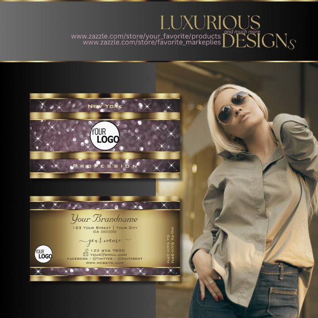 Carte De Visite Élégant or violet Parties scintillant Étincelle St (Créateur téléchargé)