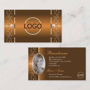 Carte De Visite Élégant Orange Brown Squigglé Bijoux Logo & Photo