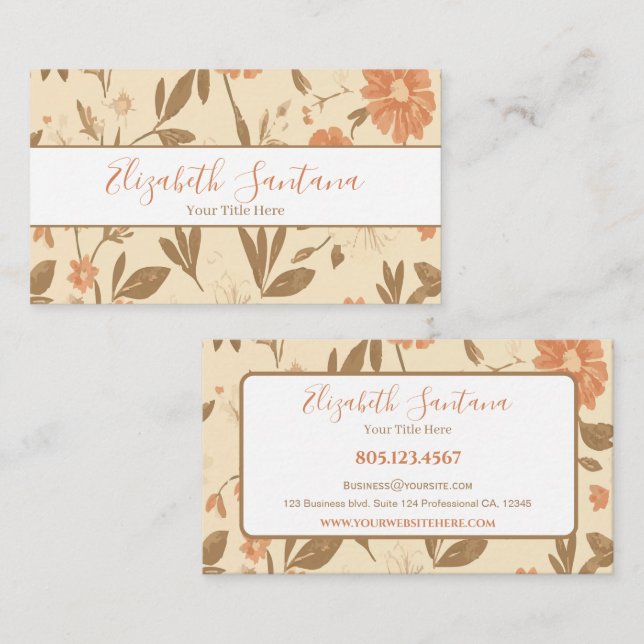 Carte De Visite Élégant Orange Floral (Devant / Derrière)