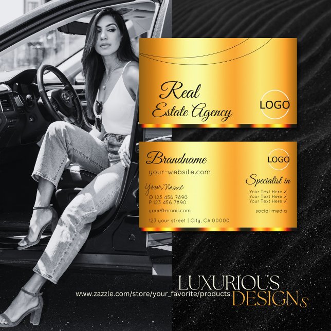 Carte De Visite Élégant orange glamour avec logo professionnel (Créateur téléchargé)