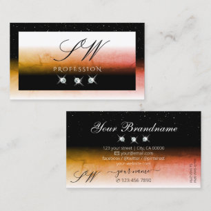 Carte De Visite Élégant orange marbré noir blanc Initiales Bijoux