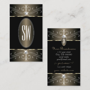 Carte De Visite Élégant ornement noir et beige Monogramme