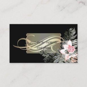 Carte De Visite Elégant Palm Noir Feuille de luxe Fleurs