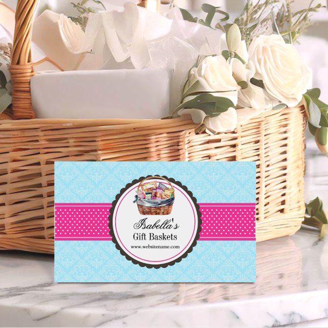 Carte De Visite Élégant panier cadeau (Promote your gift basket business with these beautiful business cards ready for you to customize.)