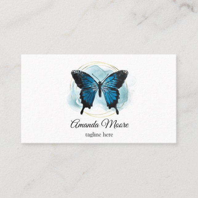 Carte De Visite élégant papillon bleu vie coach thérapeute (Devant)