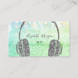 Carte De Visite Elégant Parties scintillant Argent Bokeh casque DJ