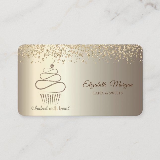 Carte De Visite Elégant Parties scintillant Chic Gold Cupcake, Suc (Devant)