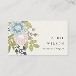 Carte De Visite Élégant Pastel Boho Blush Blue Green Leafy Floral