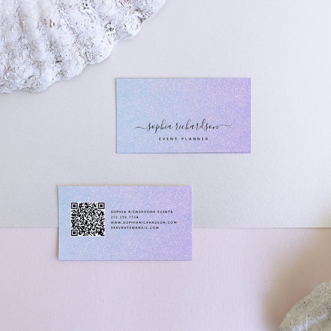 Carte De Visite Elégant Pastel Dreamy avec code QR (This trendy, pastel glitter look business card features a QR code on the back)