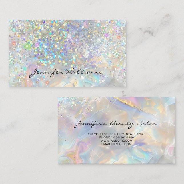 Carte De Visite Elegant Pastel Holographic Glitter Marble (Devant / Derrière)