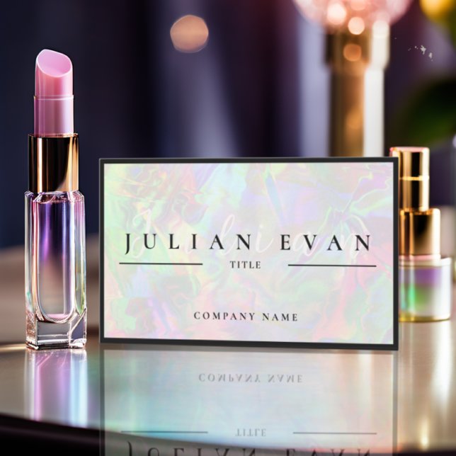 Carte De Visite Elégant Pastel Holographique Salon de Beauté (Créateur téléchargé)