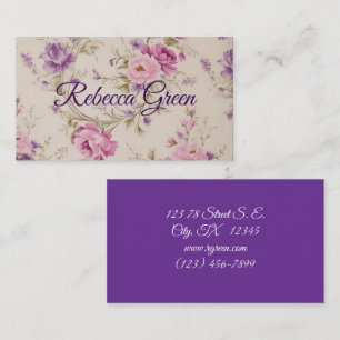 Carte De Visite Élégant Pastel Rose & Purple Garden Blooms