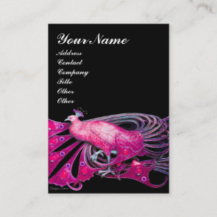CARTE DE VISITE ELÉGANT PEACOCK EN ROSE, FUCHSIA, NOIR