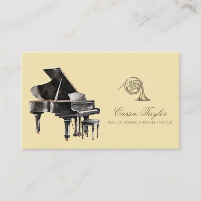 Carte De Visite Elégant Piano Français Horn Musicien de musique En (Devant)