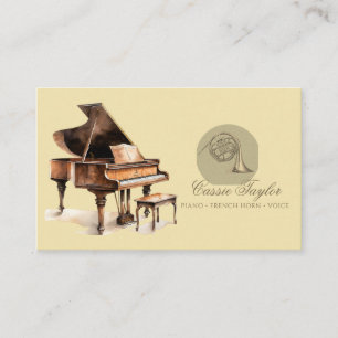Carte De Visite Elégant Piano Français Horn Musicien de musique En