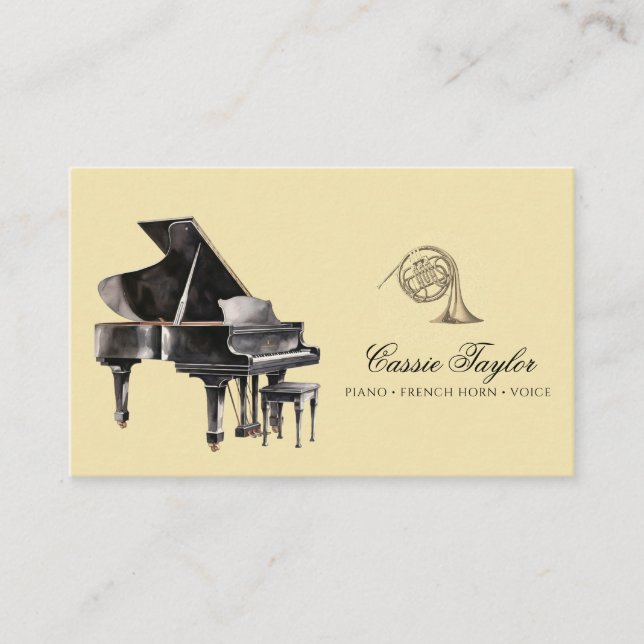 Carte De Visite Elégant Piano Français Horn Musicien de musique En (Devant)