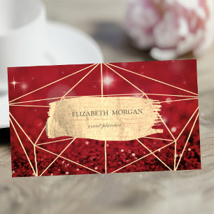 Carte De Visite Élégant pinceau or Stroke géométrique Bokeh rouge