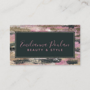 Carte De Visite Élégant pinceau rose or noir